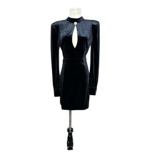 Fashion Nova black velvet long sleeves padded shoulders sheath mini dress Large